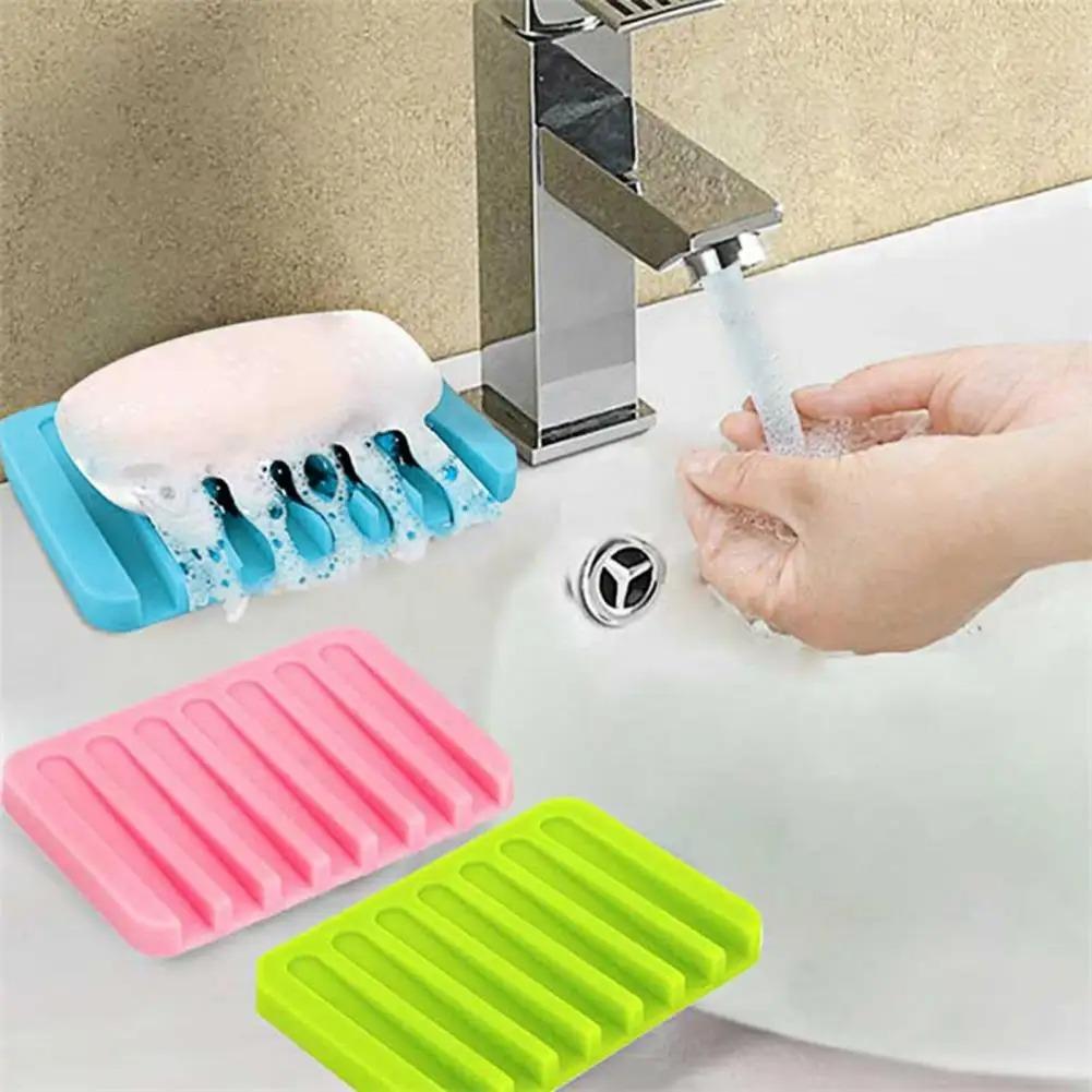 5pcs/set Free Punch Soap Box Silicone Draining Soap Holder Creative Kitchen Bathroom Countertop Non-slip Shelf