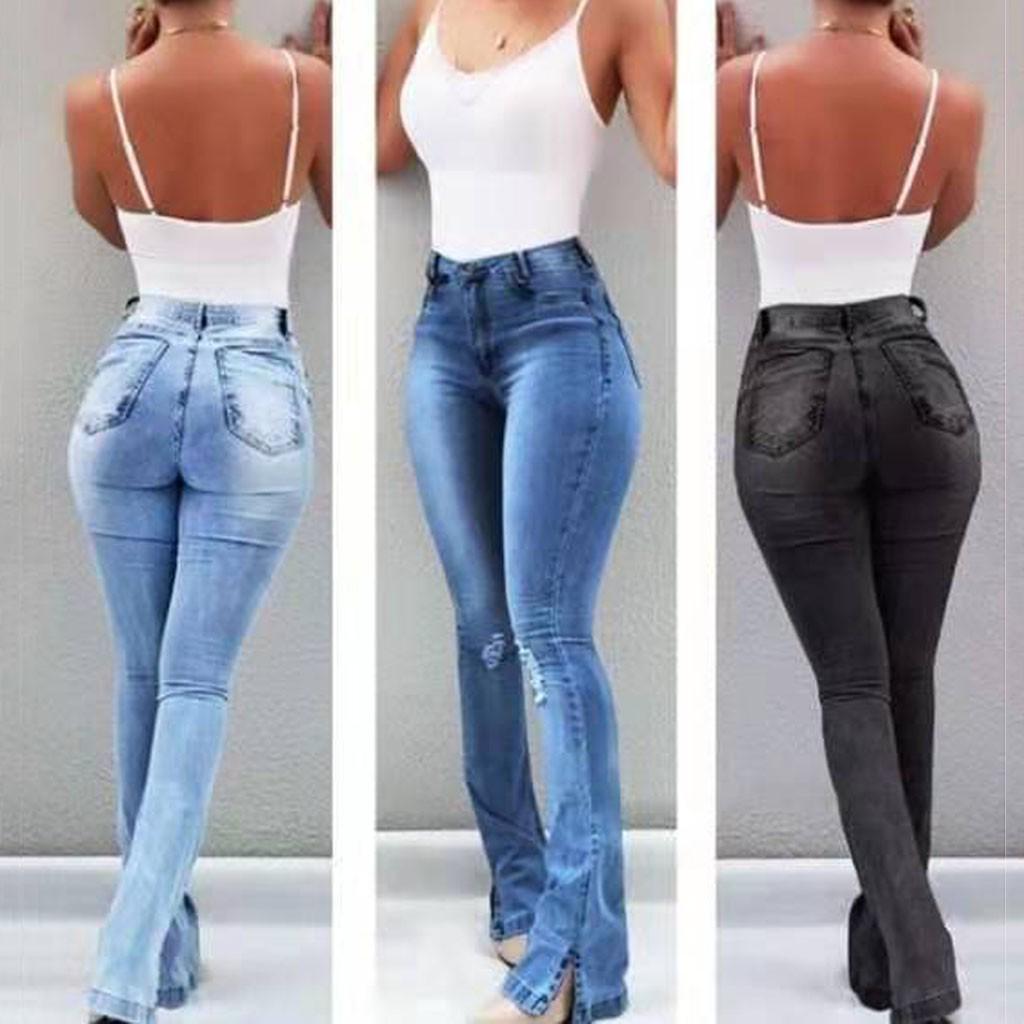 

Women High Waisted Skinny Denim Jeans Pocket Stretch Slim Button Pants Jeans