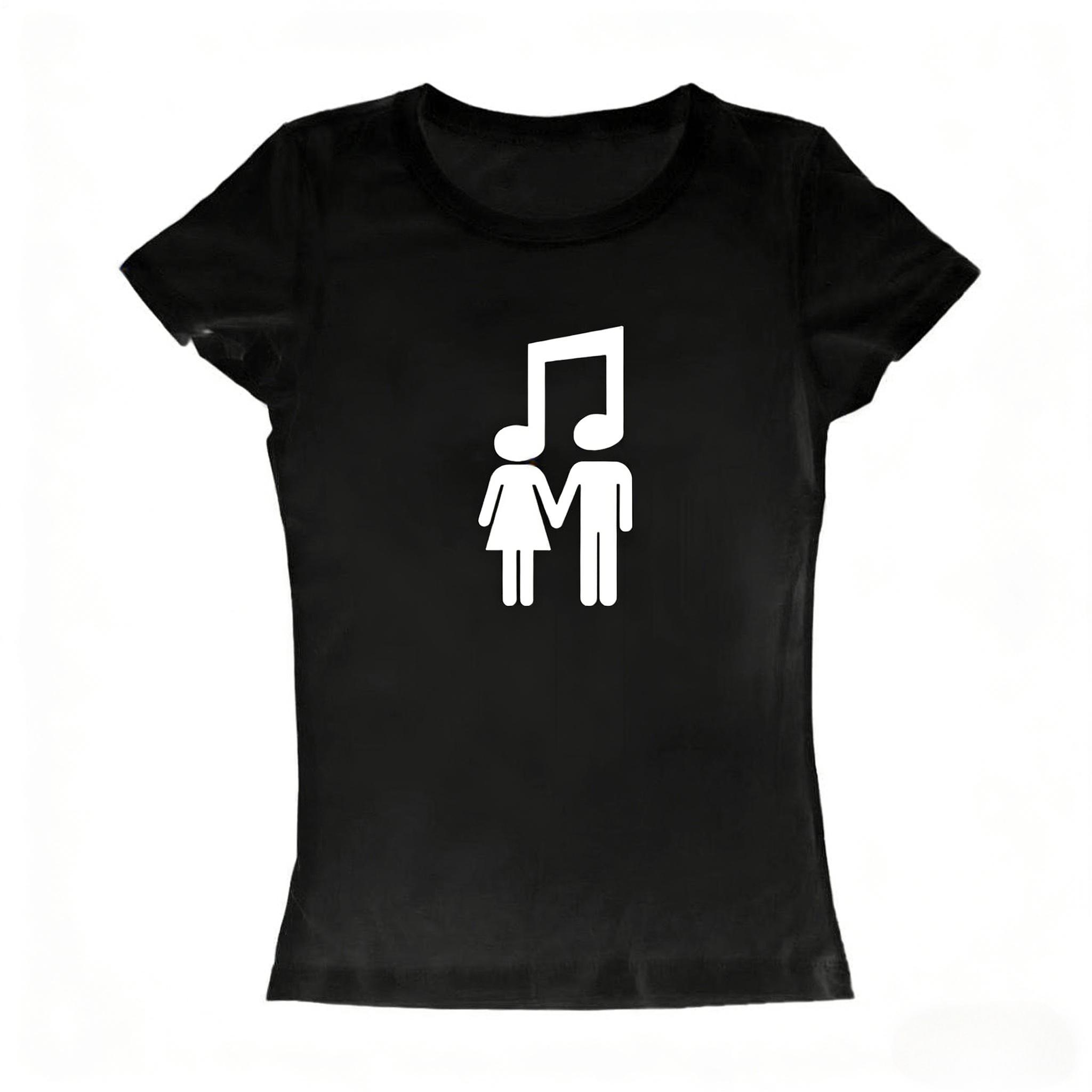 

Korean Wave Print Cotton Tshirt 2026 Summer New Style Casual for Unisex and Women Simple Design Musical Symbol S