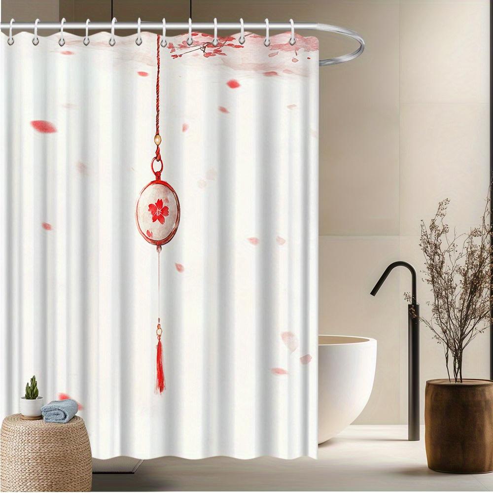 

Cherry Blossom Coin Shower Curtain - Red Floral & Coin Design, Fade-Resistant Polyester, Elegant Bath Decor W60H190(CM)-1 Pcs