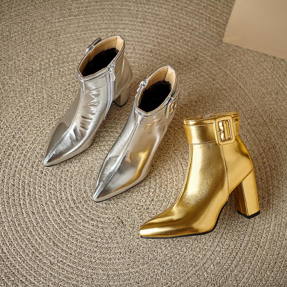 Gold Silber Damen Stiefeletten Hoher Absatz Kleine Große Größe 32 46
