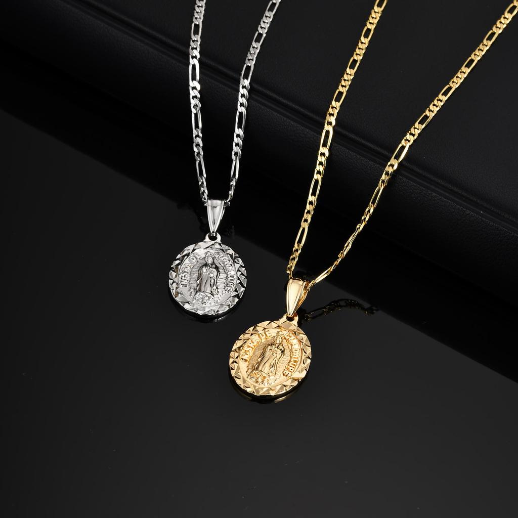 Classic Virgin Mary Prayer Pendant Necklace for Men Women, Silver Gold Color Metal Necklace, Religious Amulet Jewelry Unisex