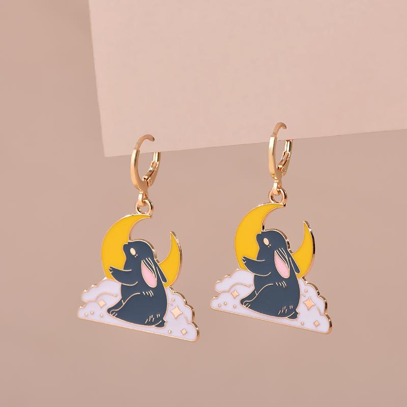Colorful Aesthetic Animal Cat Rabbit Koi Dragon Earrings For Women Girls Enameled Delicate Gold Color Hoop Earrings Jewelry Gift
