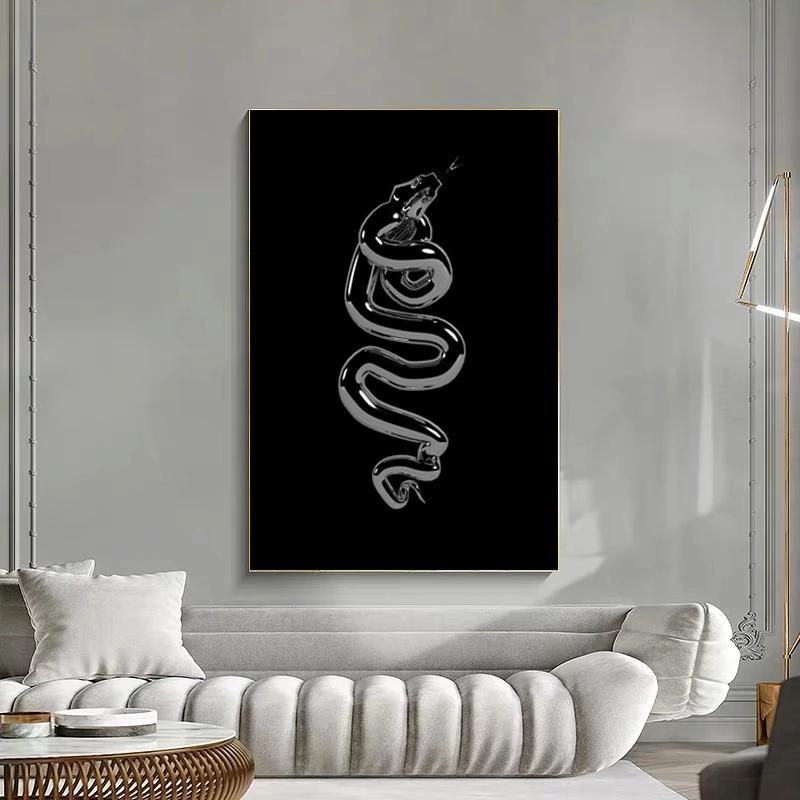 Animal Art Black Poison Snake Statue Sculpture Canvas Painting Wall Art Posters Prints Wall Picture for Living Room Home Cuadros