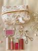 1PC Pink Floral Ladies' Makeup Bag, Bow Floral Storage Bag, Sweet Girls' Skin Care Products Storage Bag
