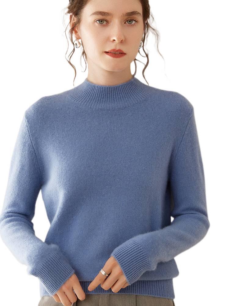 Women's Cashmere Half-High Collar Sweater - Thickened Wool Knit Base Layer for Autumn/Winter