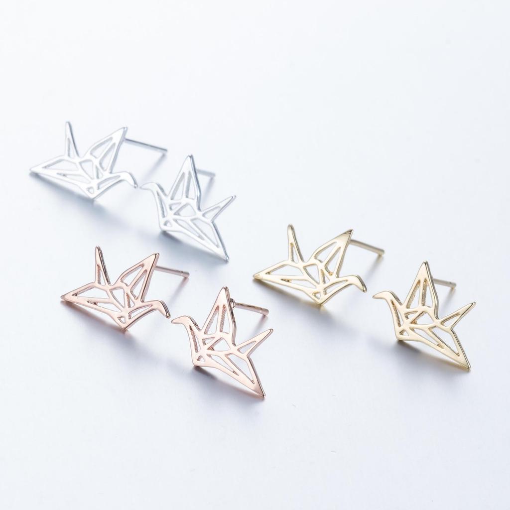 Geometrische Origami-Kranich Edelstahl Ohrstecker - Klein, Vielseitig, Chinesischer Stil Vogel Knorpel Schmuck