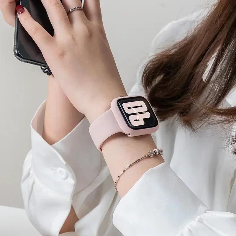 Glass+Case+Strap for Apple Watch Band 42mm 44mm 41mm 40mm 38mm 45mm 49mm Screen Protectors for Apple IWatch Series 8 7 6 SE 5 4