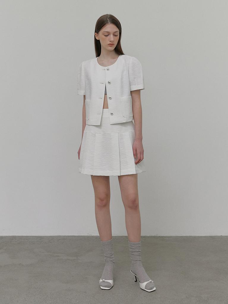 ETMON Pleats Tweed Mini Skirt, White
