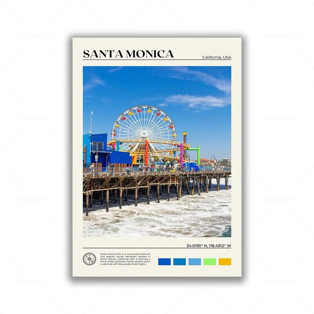 Modern Vintage Wall Art – Travel Scenery of Los Angeles and San Francisco HD Canvas Print Poster for Home and Living Room Decor