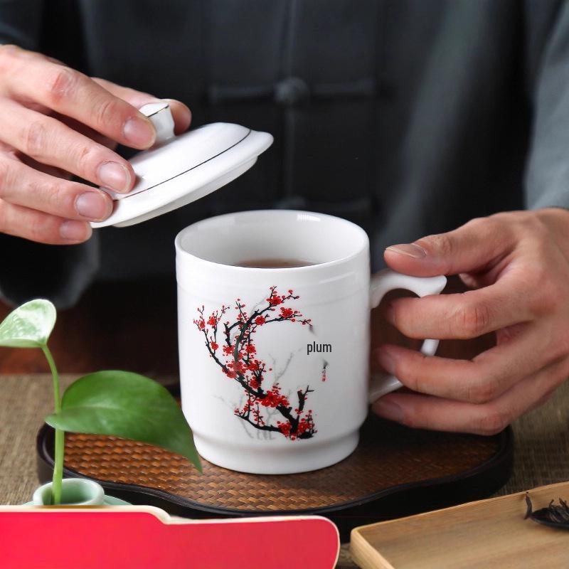 Blue & White Porcelain Tea Infuser Mug: Large-Capacity Bone China Cup with Lid