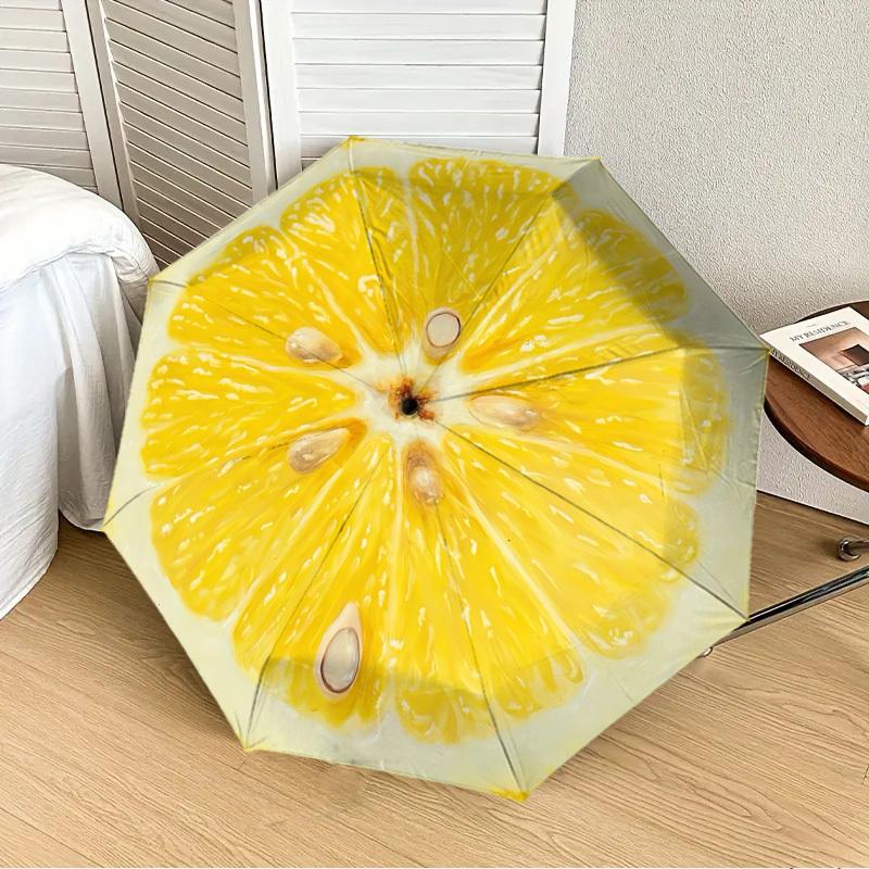 

1pc Lemon Slice Automatic Folding Umbrella, 8-Rib Durable Frame, Durable Foldable Design - Elegant Gift for Commute yy251210035