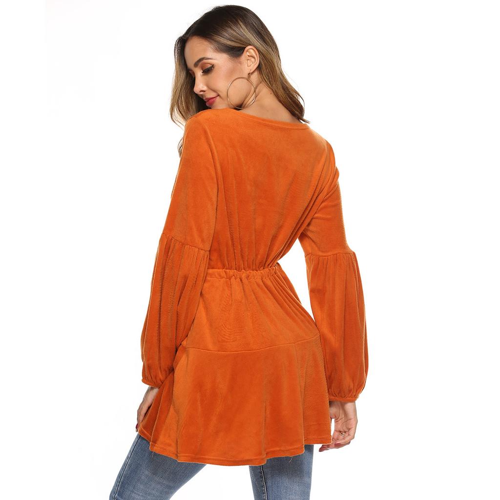 Damen Crossover V-Ausschnitt zum Binden Plüsch Langarm Oberteil