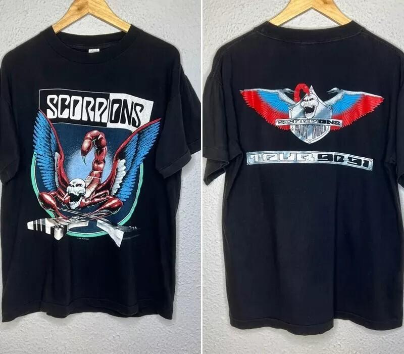 1990 Scorpions Тур 90-91 Crazy World 90-е 2 Стороны Черная Унисекс Футболка Репринт Унисекс Футболка S