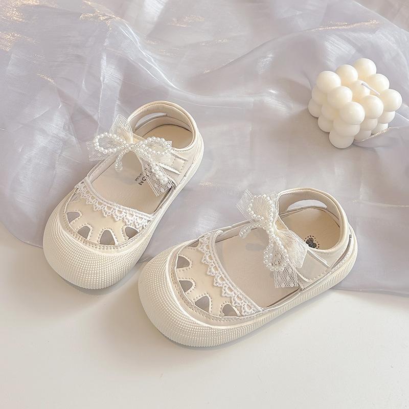 

Girls Hollow-Out Sandals2026Summer new style children s pearl bow solid color closed-toe sandals for toddlers and older kids 23Inner Length14cm бежевый