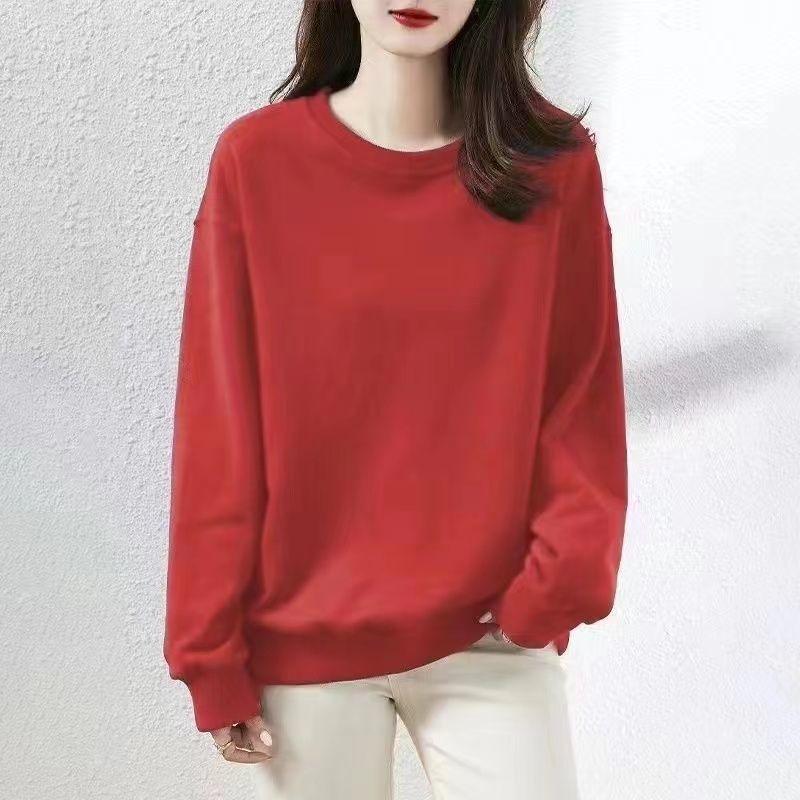 Women's Round Neck Sweatshirt Long Sleeves Autumn and Winter Thick and Loose Casual Top