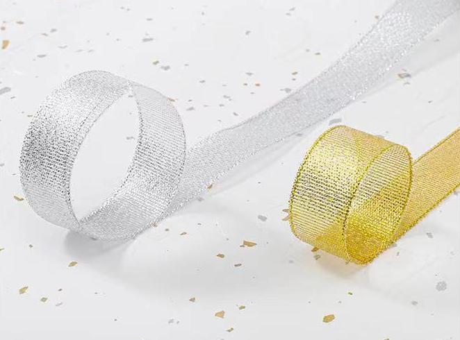 Gold Silver Polyester Silk Ribbon 100% Polyester Foil Printed Craft for Gift Wrap Webbing Cake Baking Wedding Bow Accessories