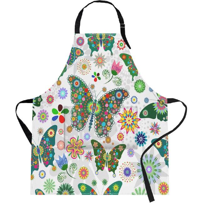 Britimes Butterfly Apron Floral Colorful Butterflies Flowers Aprons Kitchen Cooking Gardening for Women With Pockets