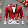 Men's Casual Christmas Suit Print Long Sleeve Neck T-Shirt for Holiday Party and Everyday Wear