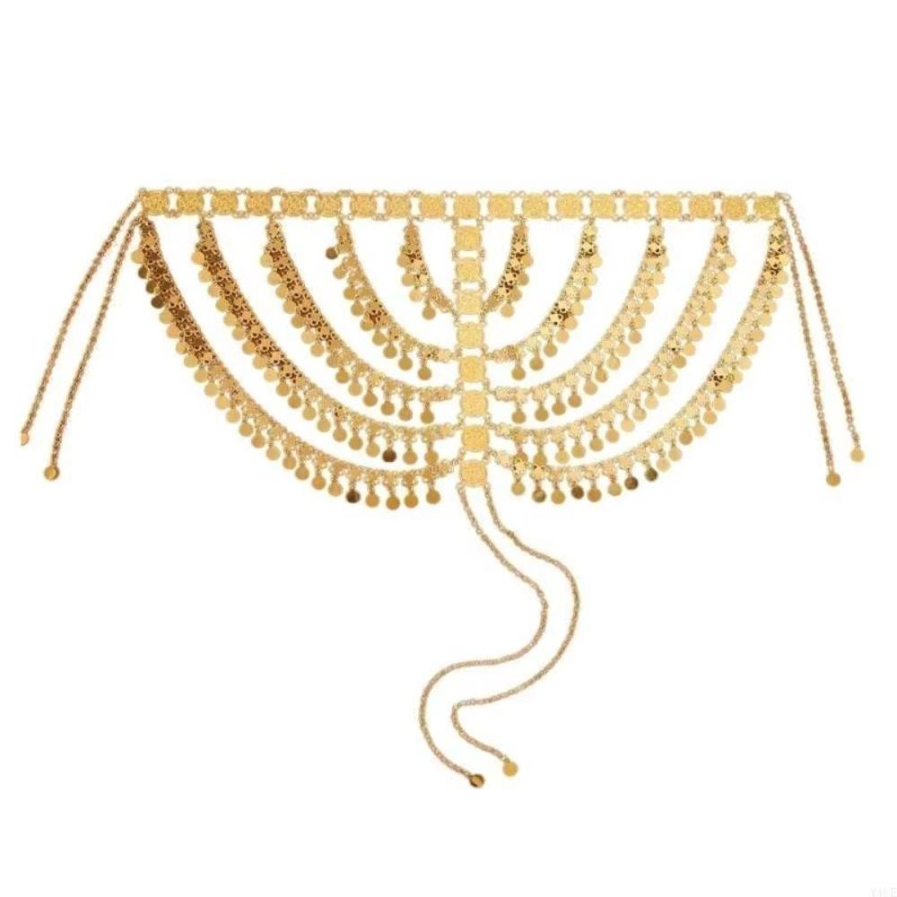 Multi-layer Disc Tassel Head Chain Gold Color Bridal Headdress Headwear Accessories Arab Bride