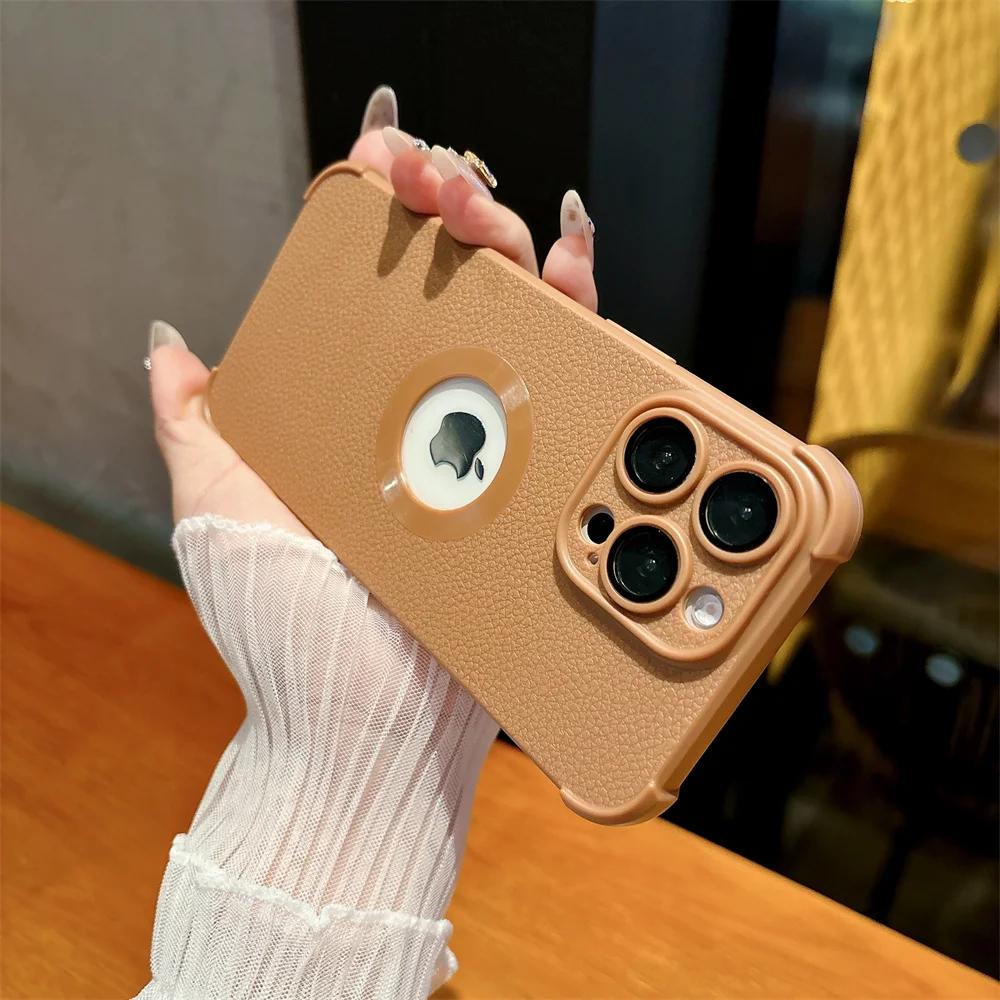 Shockproof Business Back Cover for iPhone 16 pro Max 15 plus 14 13 12 11 Soft TPU Camera Lens ProtectionLogo View Phone Cas