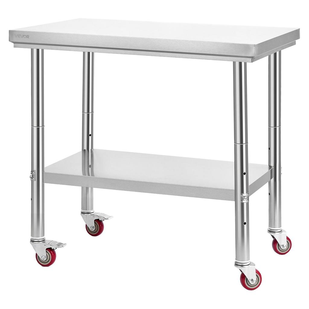 Stainless Steel Table, 60 X 90 Cm Food Prep Worktable with Wheels, Kitchen Prep Table with Adjustable Undershelf Workstations for Commercial Kitchen,