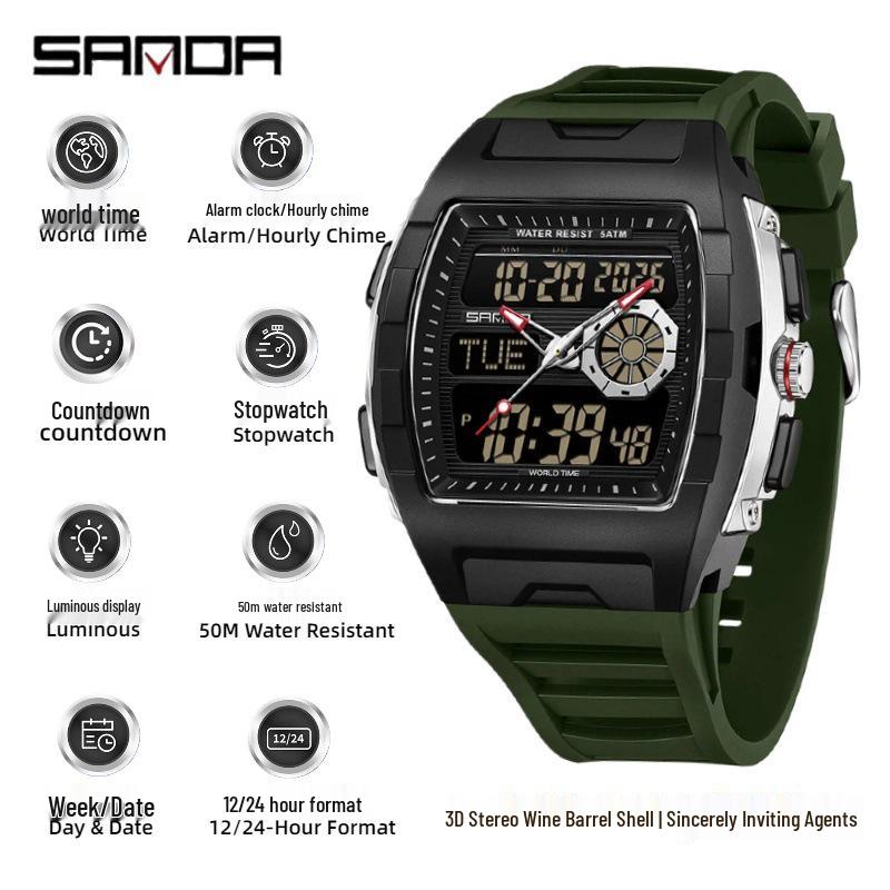 SANDA Barrel-Shaped Multifunction Sports Watch for Students - Mountain Climbing Waterproof Timer Watch