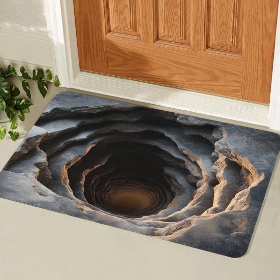 3D Hole Floor Rug Optical Illusion Floor Mat Realistic Bottomless Pit Doormat Non-Slip Bathroom Rug