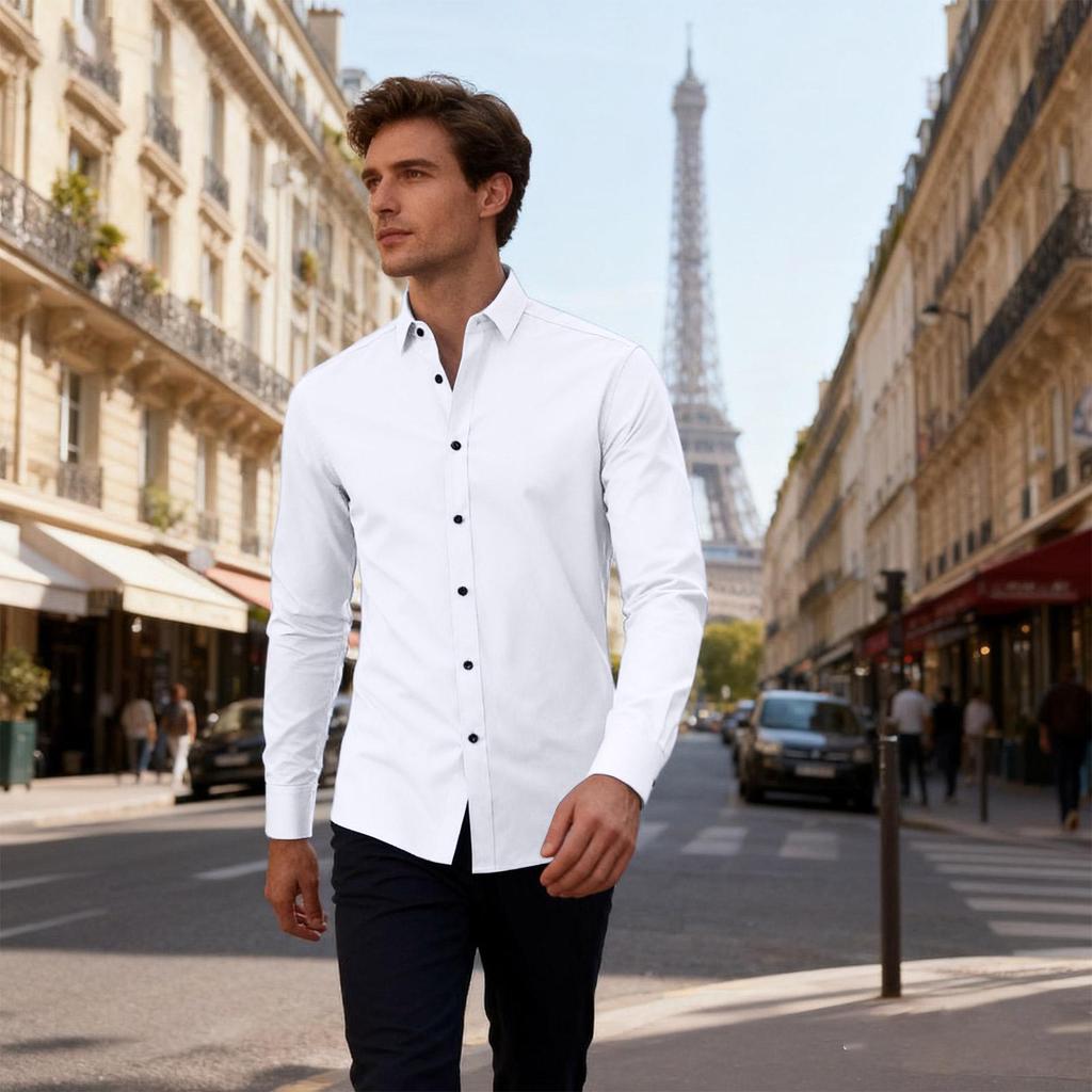 Camicia Elasticizzata Slim Fit da Uomo, Camicia Sottile da Lavoro