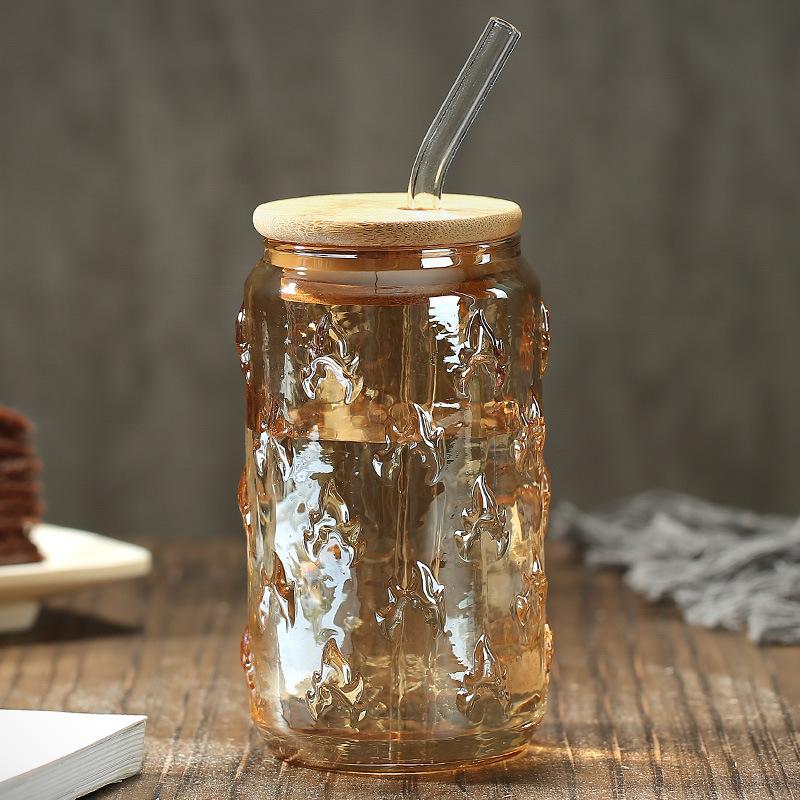 Glass straw cup Adult glass cup Coke cup Household water cup with straw Female student beverage cup Glass