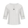 Women's 2025 Summer V-Neck Cotton Linen Button T-Shirt: Loose Fit