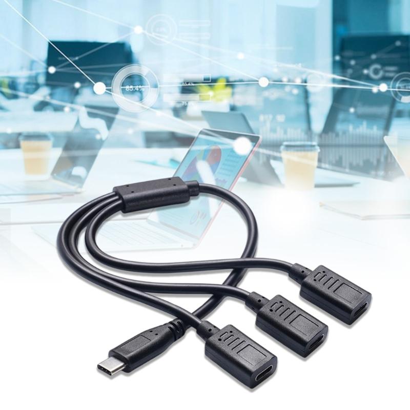 Type C Male To 3 Type C Female Splitter for 5V3A Fast Charging and Data Transfer Support Phones Laptops Simultaneously