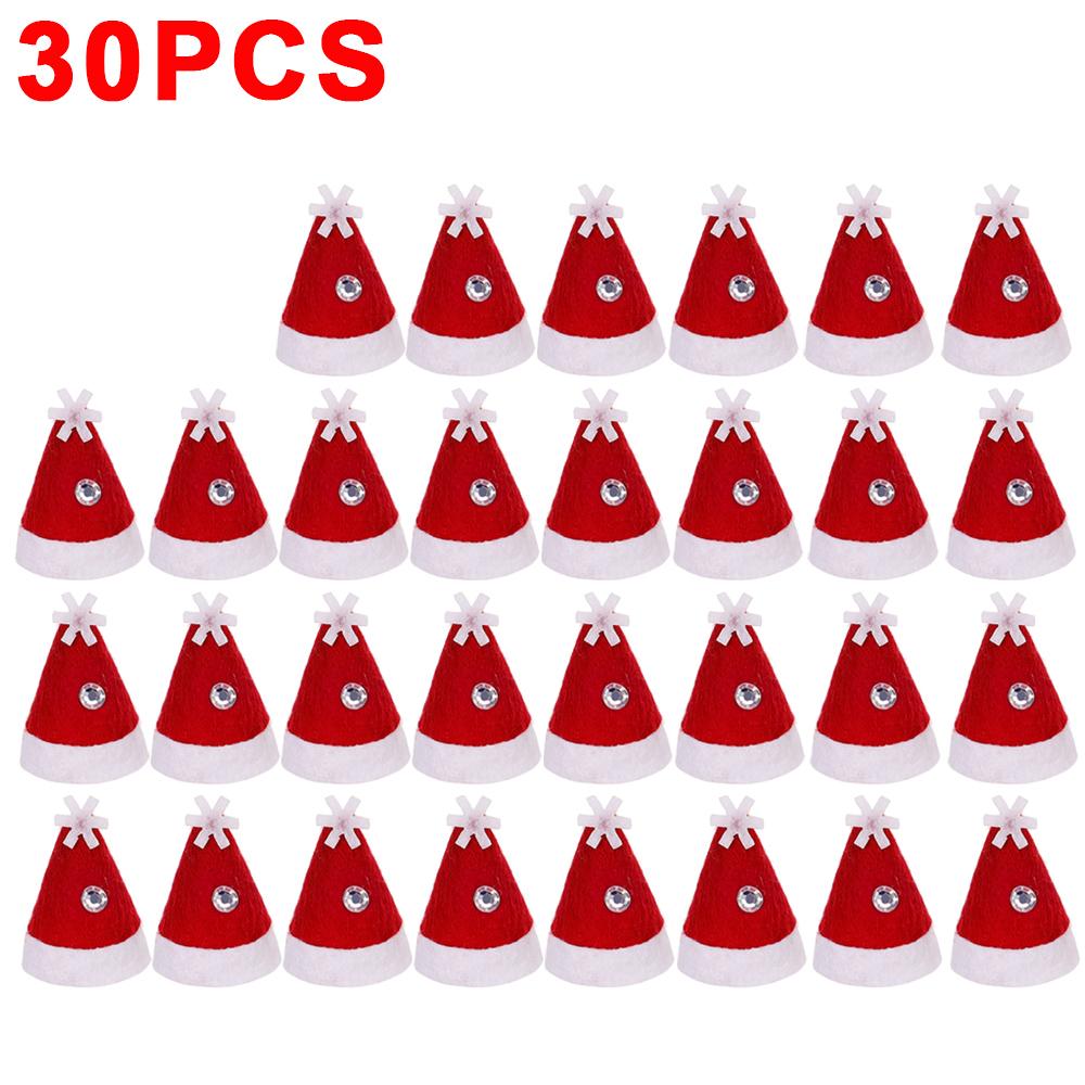 30/1Pcs Mini Santa Hats Christmas Wine Bottle Covers Lollipop Candy Hat Xmas Kids Gifts Navidad Party Table Dinner Decorations