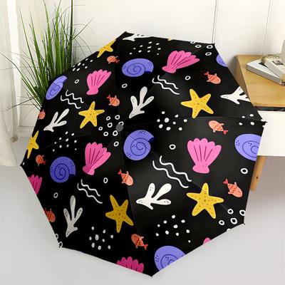 1pc Underwater Sea Life Pattern Umbrella with Plastic Handle,Suitable for All Seasons UmbrellaPT466