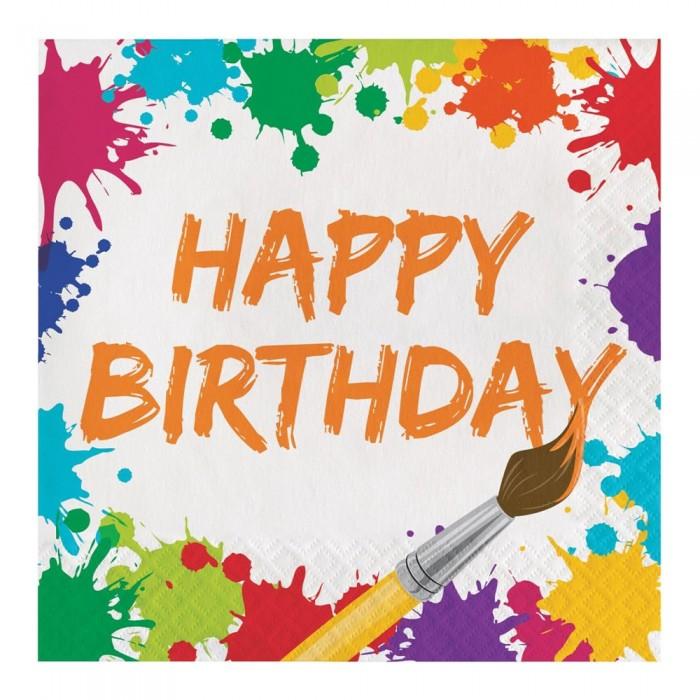 Creative Party Paint Splatter Happy Birthday Napkins (Pack of 16)