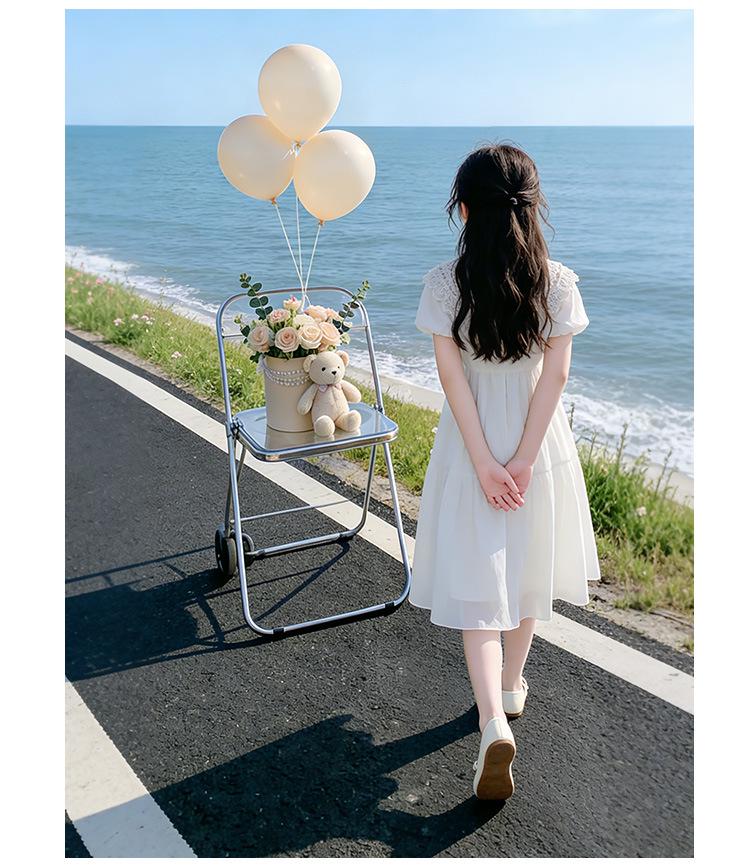 Girls' Summer White Princess Dress with Fairy Doll Collar