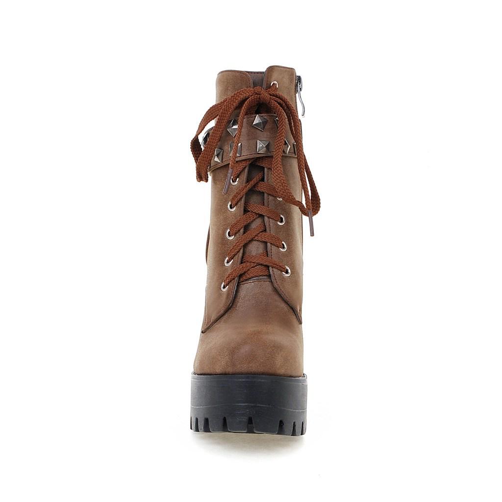 2026 Punk Dark Style Women's Chunky Heel Platform Boots with Rivets