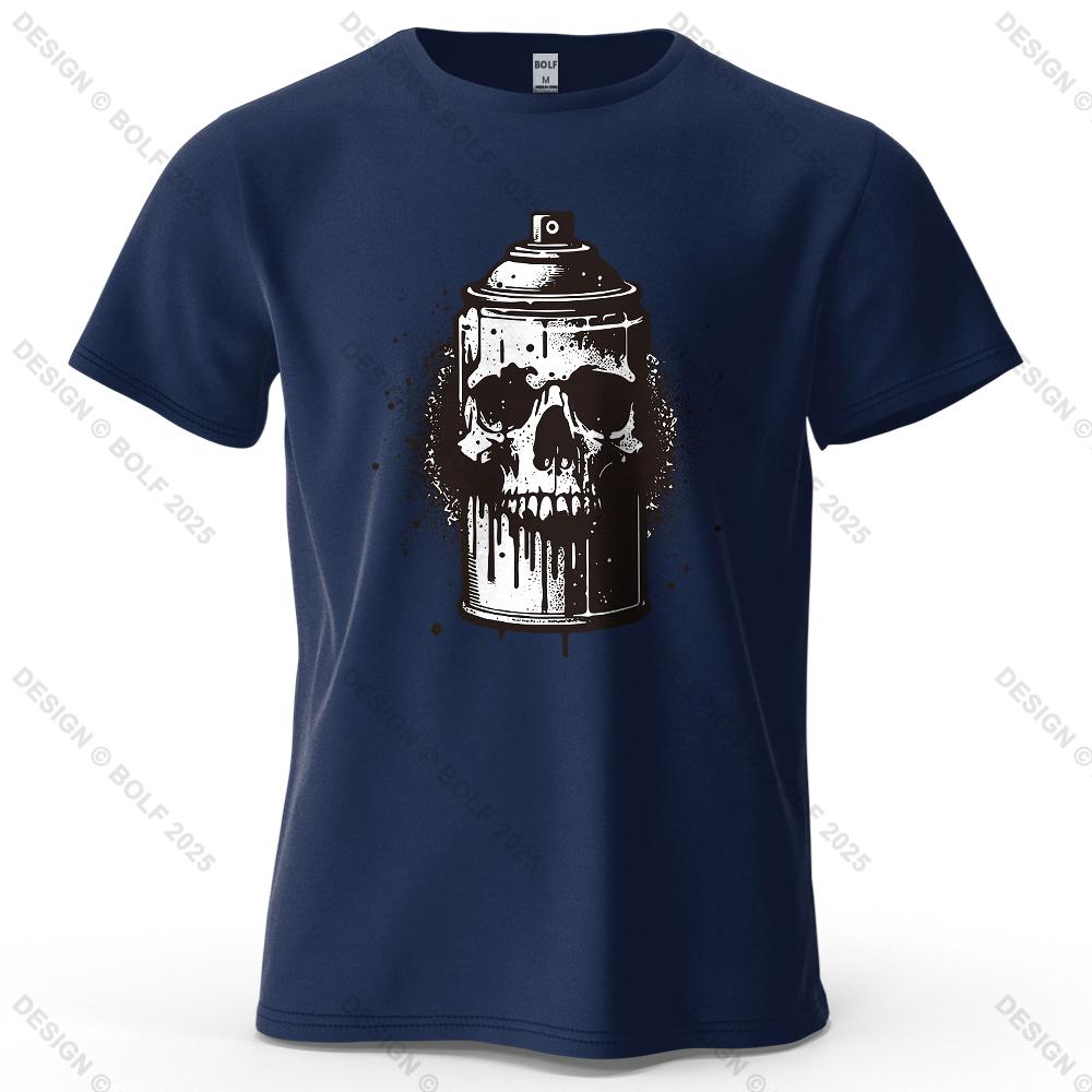 Skull Spray Can Printed Men's T-Shirt 100% Cotton Oversized Dark Graphic Tees for Women Tops Tees Casual Streetwear