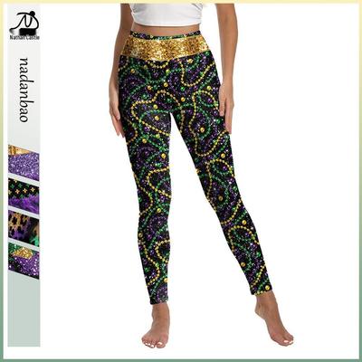 European and American Women's Sequin Stripe 3D Digital Print Yoga Sports Pants