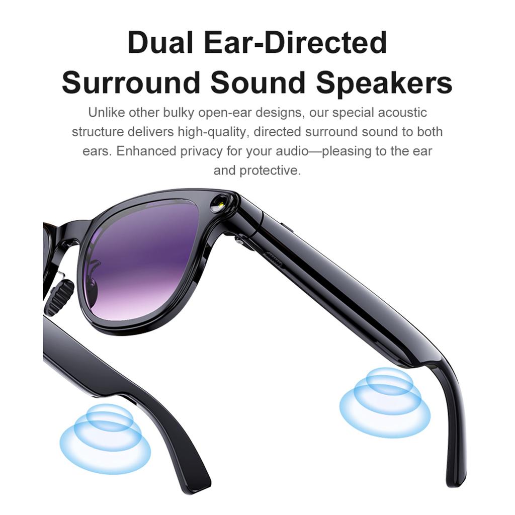 BT6.0 Real-Time Translation Glasses with 1200W Anti-Shake Camera Video Music Player Glasses Type-C Charging for Business Meeting