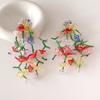 Rural Style Beaded Tassel Earrings Handmade Colorful Floral Earrings  Birthday Gift