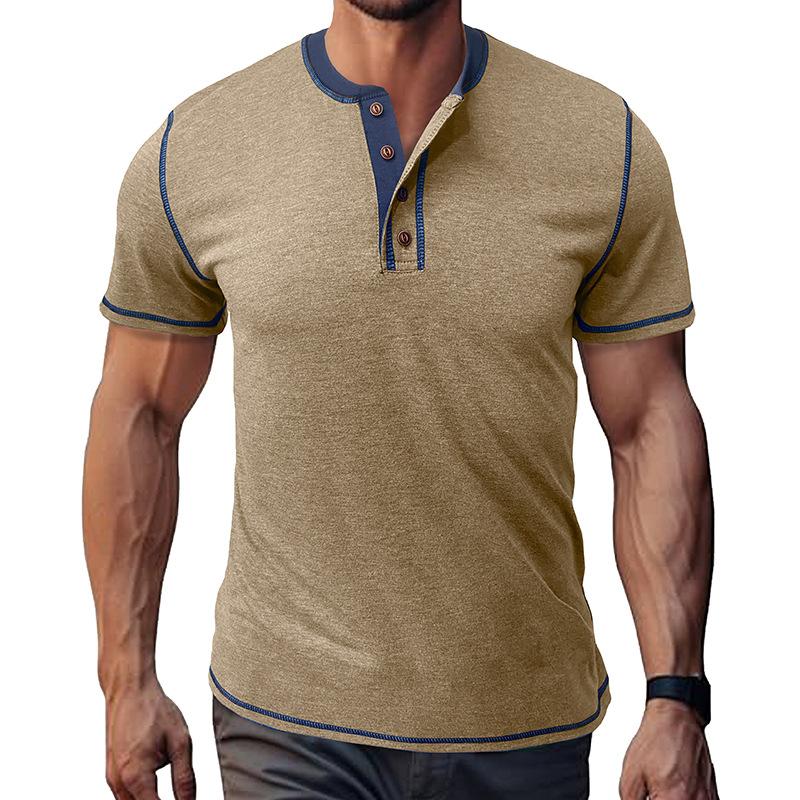 

Summer Short Sleeve Henley Shirt Men s Round Neck T-Shirt Men s Fashion Breathable Casual Versatile Short Sleeve Top S