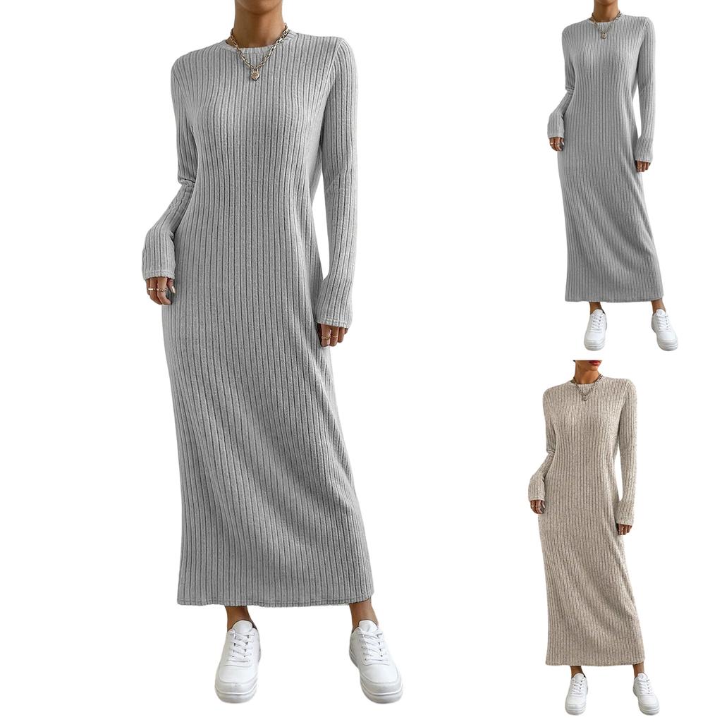 Women's Long Sleeve Dress Fall Casual T Shirt Loose Fit Pleated Front Dresses With Pockets
