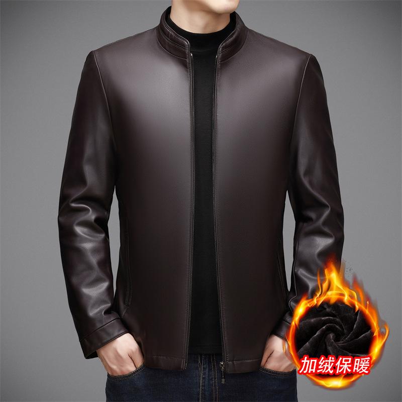Haining is so good leather jacket spring and autumn new men's middle-aged and elderly fashion business lapel leather jacket sheepskin pattern jacket