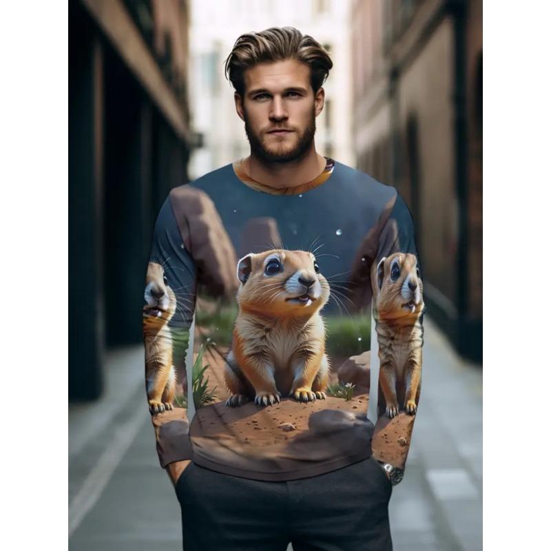 Samurai Cat T-Shirt for Men Funny Animal 3D Graphic Men's Long Sleeve Tee O-Neck Men's Clothing Japanese Anime Style Y2k Tops