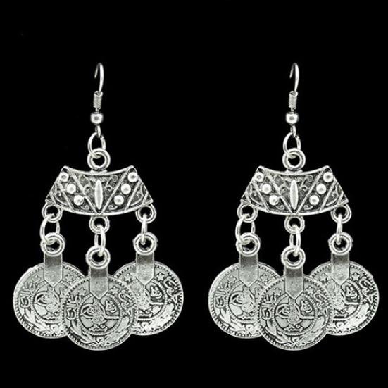 Women's Ethnic Jewelry Vintage Coins Drop Dangle Hook Long Chandelier Earrings