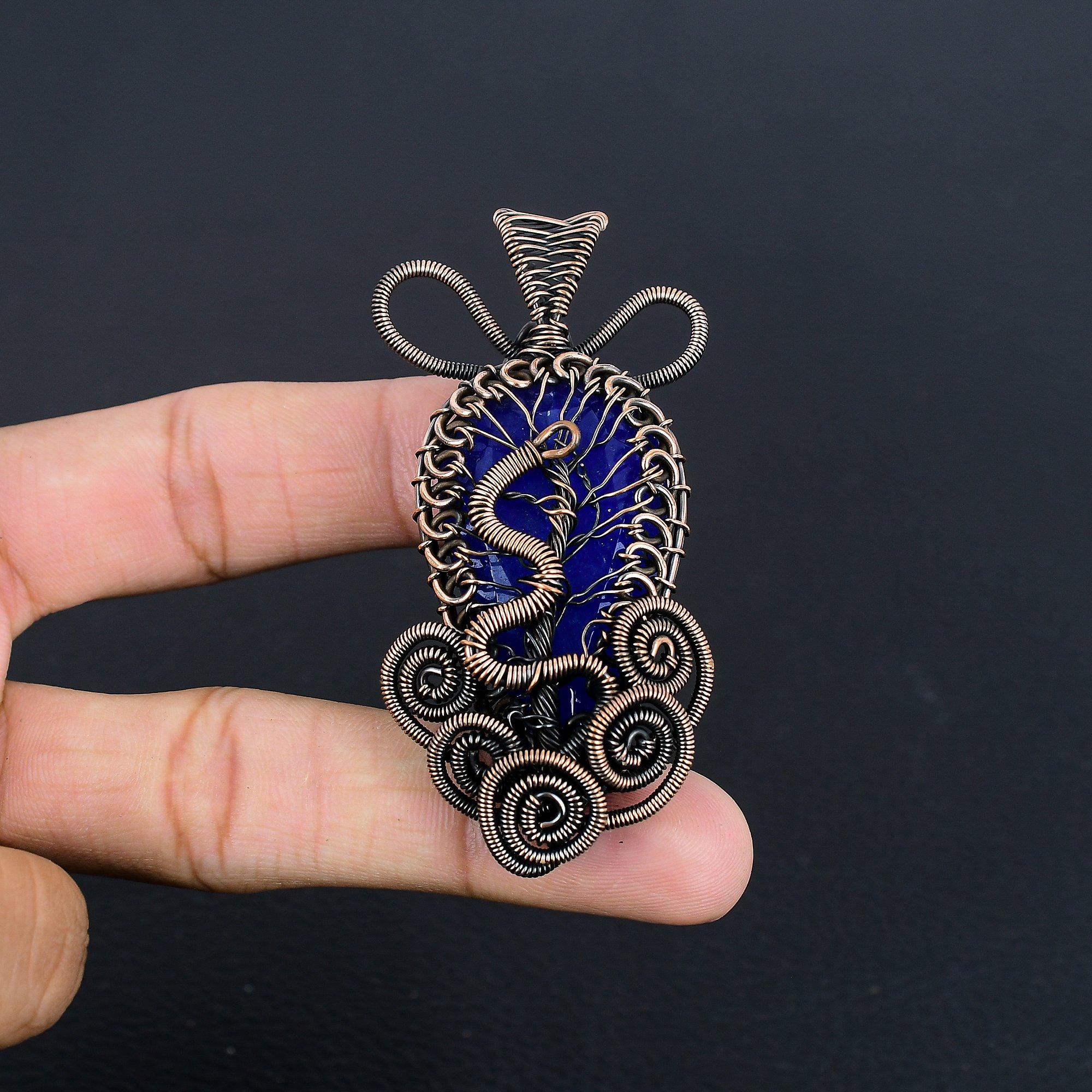 

Кулон с синим сапфиром, Кулон с драгоценным камнем ручной работы, Кулон, обернутый медной проволокой 999 пробы, Антикварное украшение, Для подарка на помолвку 2.25 Inches