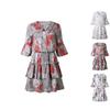 3/4 Sleeve Summer Dress Women Summer Dress Strappy V-Neck Ruffle Hem Dress