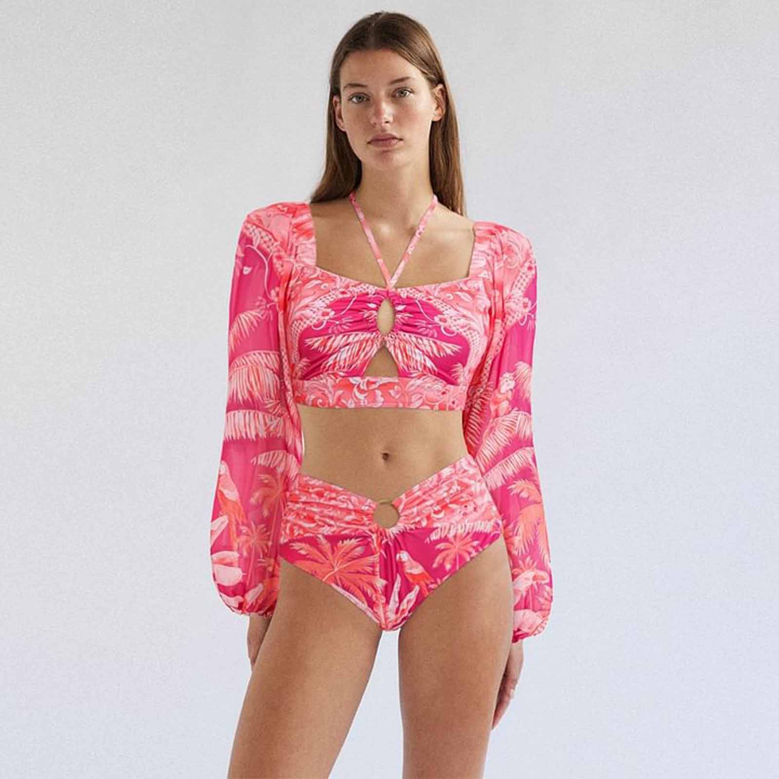 

Женский купальник-бикини с длинным рукавом и высоким вырезом, двухсекционный, стройнящий, для пляжа L