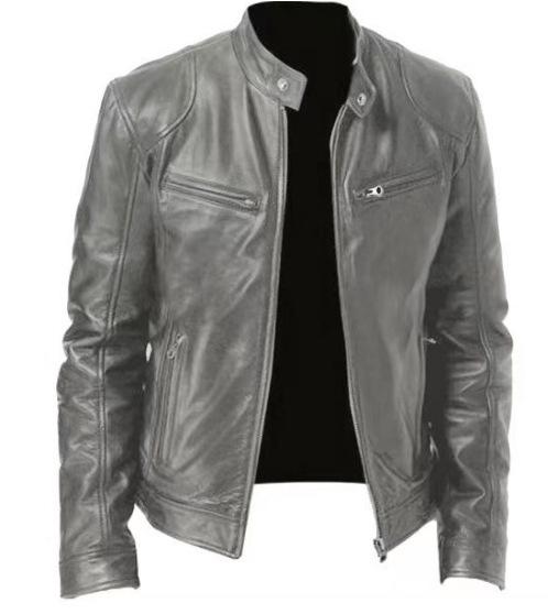 Southern winter warm button fashion domineering locomotive men's multi-pocket PU jacket stand-up neck zipper cardigan leather jacket